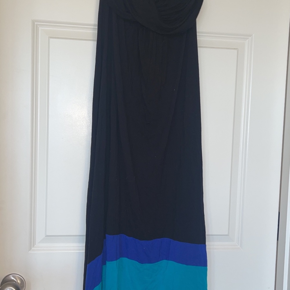 Boutique Strapless Black Teal and Purple high low dress- small